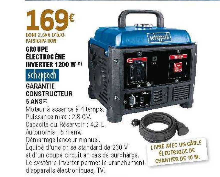 groupe électrogène inverter 1200 w scheppach