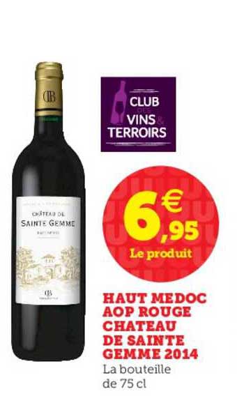 haut medoc aop rouge chateau de sainte gemme 2014