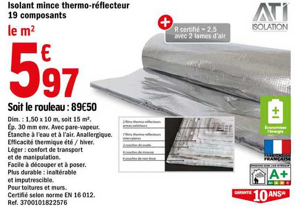 isolant mince thermo-réflecteur 19 composants