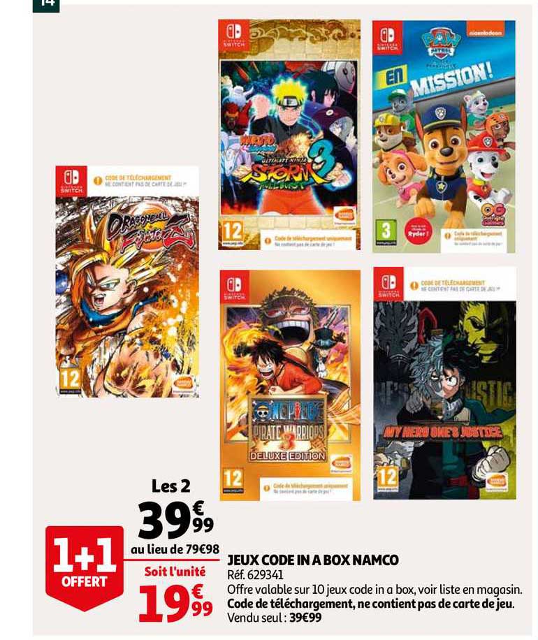 jeux code in a box namco
