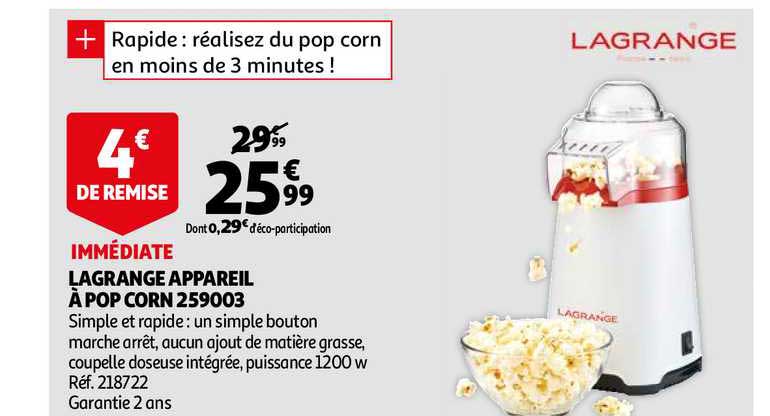 lagrange appareil à pop corn