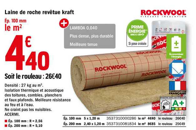 laine de roche revêtue kraft rockwool