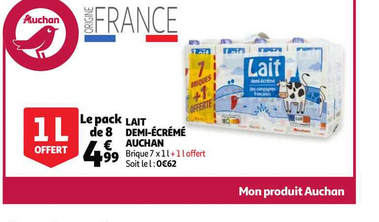 lait demi-écrémé auchan
