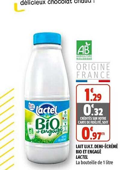 lait u.h.t. demi-écrémé bio et engagé lactel