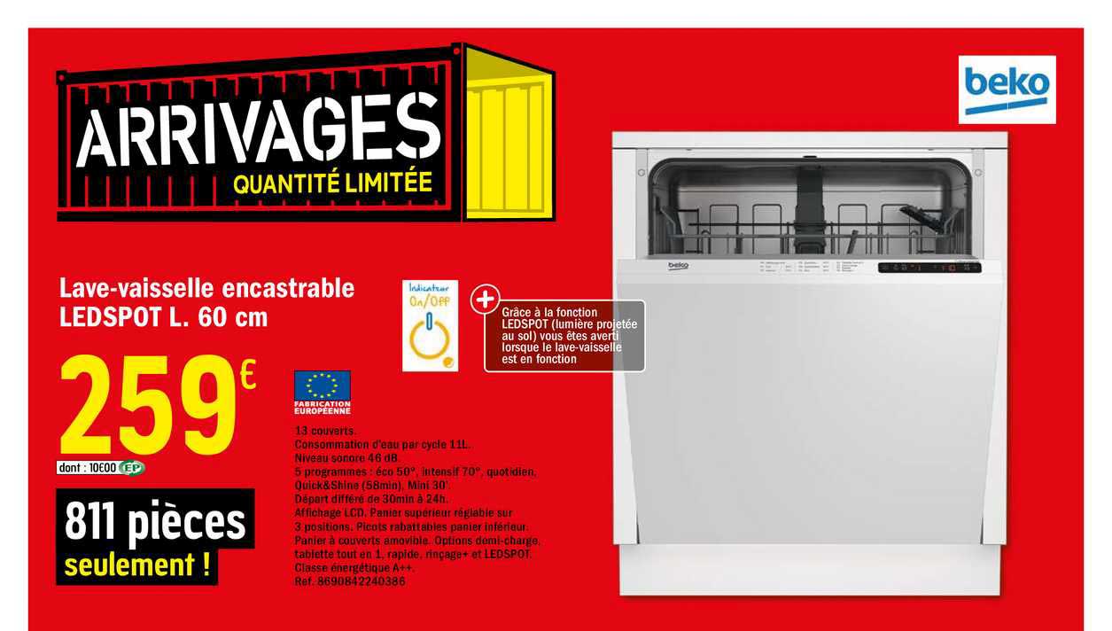 lave-vaisselle encastrable ledspot l. 60 cm beko