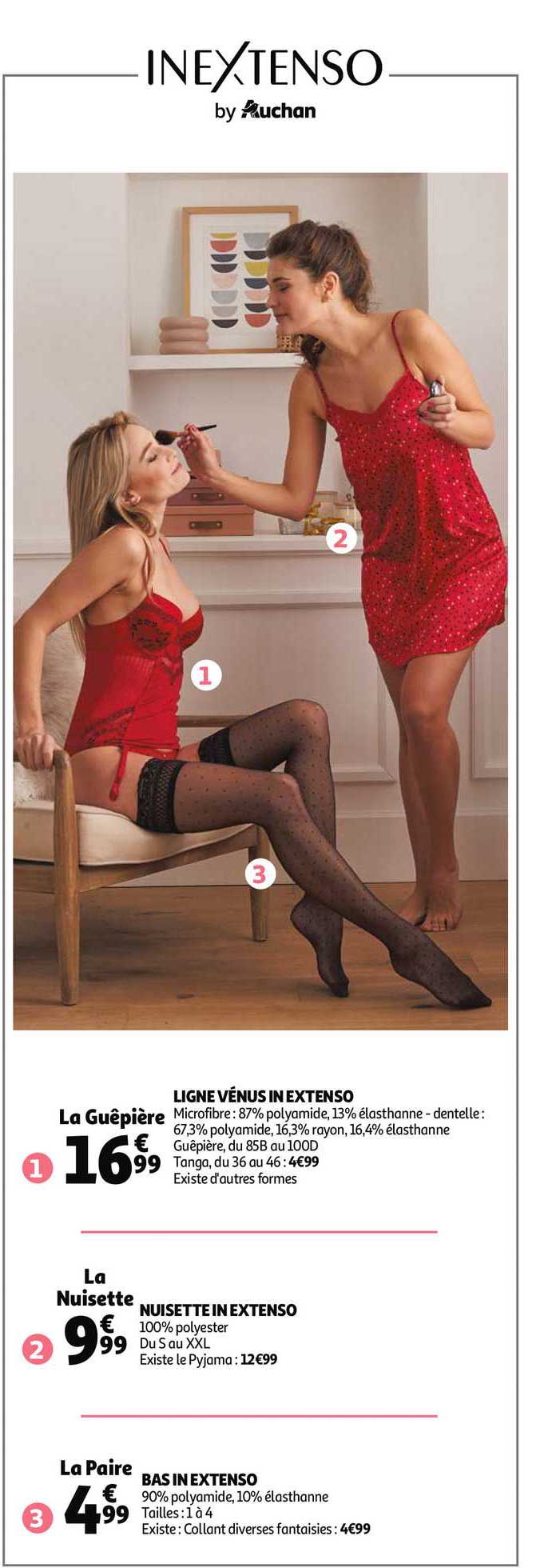 ligne vénus in extenso : nuisette in extenso, bas in extenso