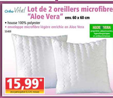 lot de 2 oreillers microfibre "aloe vera" ortho-vital