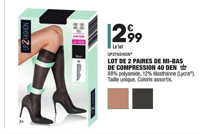lot de 2 paires de mi-bas de compression 40 den up2fashion