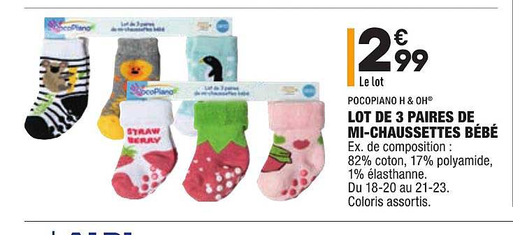 lot de 3 paires de mi-chaussettes bébé pocopiano h & oh