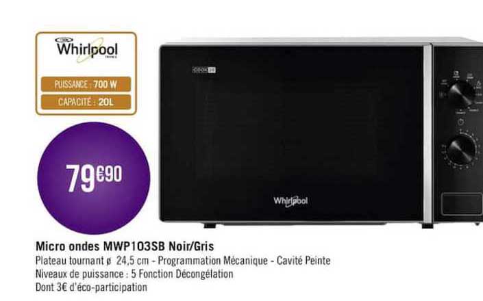 micro ondes mwp 103sb noir-gris whirlpool