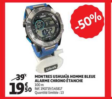 montres ushuaïa homme bleue alarme chrono étanche