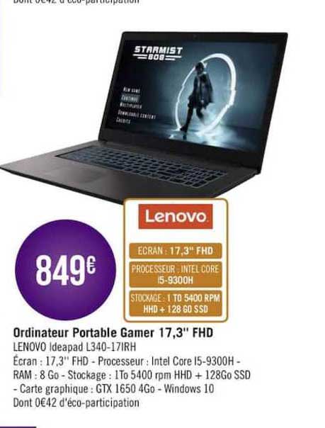 ordinateur portable gamer 17,3" fhd lenovo