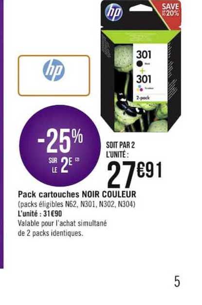 Pack Cartouches Noir Couleur Hp