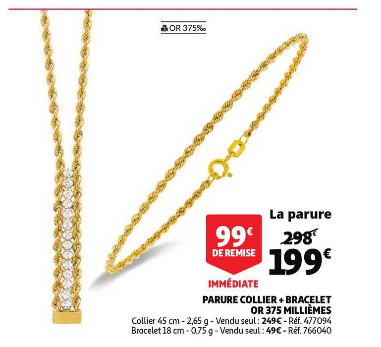 parure collier + bracelet or 375 millièmes