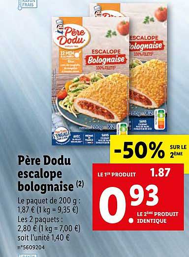 père dodu escalope bolognaise