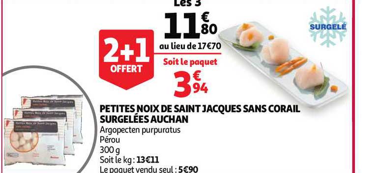 petites noix de saint jacques sans corail surgelées auchan