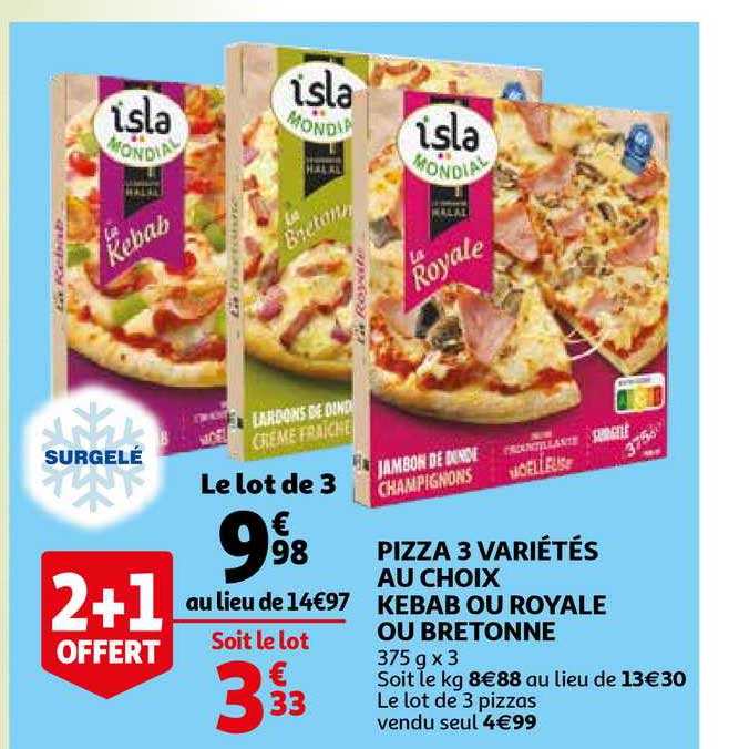 Pizza 3 Variétés Au Choix Kebab Ou Royale Ou Bretonne