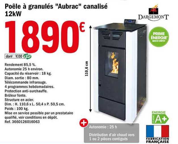 poêle à granulés "aubrac" canalisé 12kw