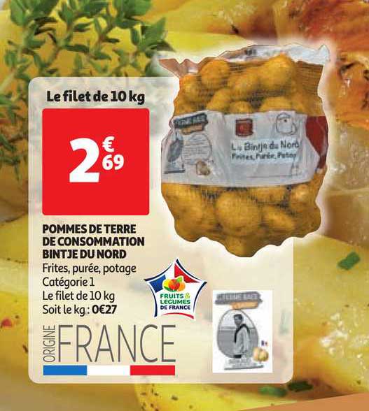pommes de terre de consommation bintje du nord