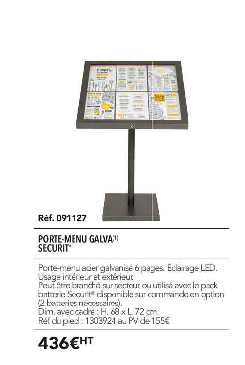 porte menu galva securit