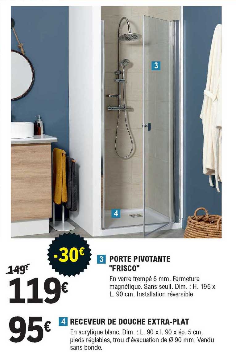 porte pivotante "frisco" , receveur de douche extra-plat