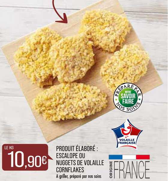 produit élaboré : escalope ou nuggets de volaille cornflakes