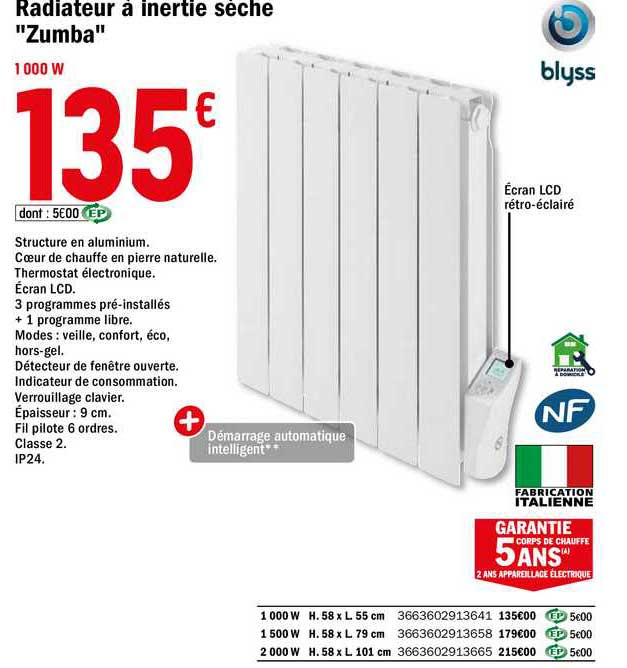 radiateur à inertie sèche "zumba"