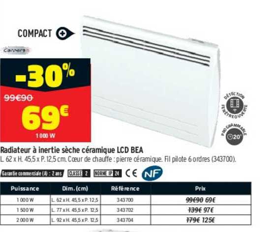 radiateur à inertie sèche céramique lcd bea