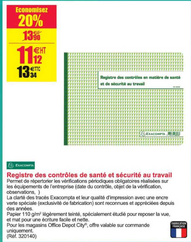 registre des contrôles de santé et sécurité au travail exacompta