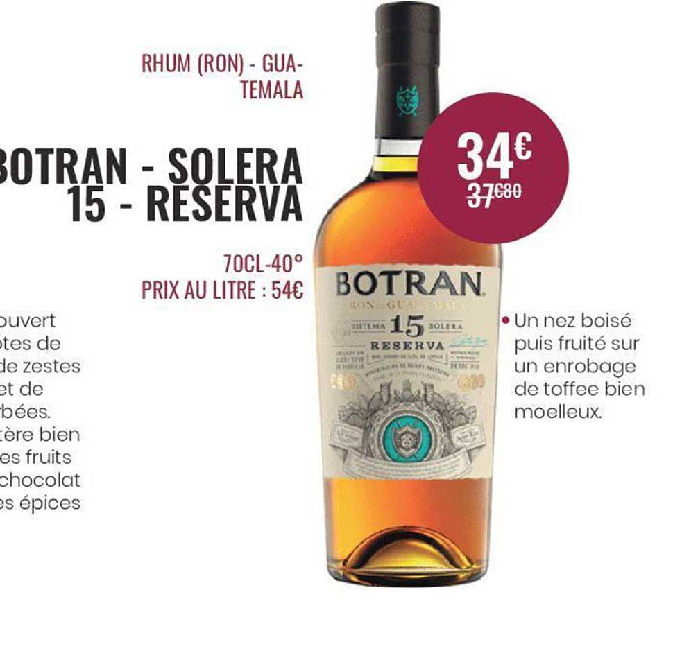 rhum (ron) gua - temala botran - solera 15 - réserva