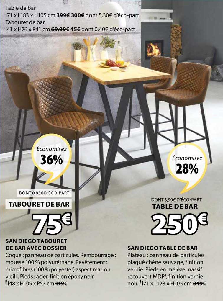 san diego tabouret de bar avec dossier, san diego table de bar