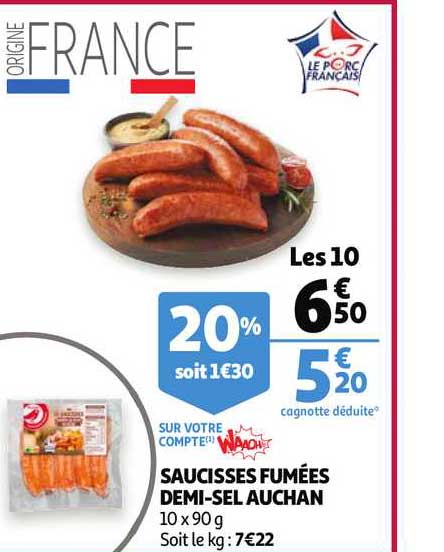 saucisses fumées demi-sel auchan