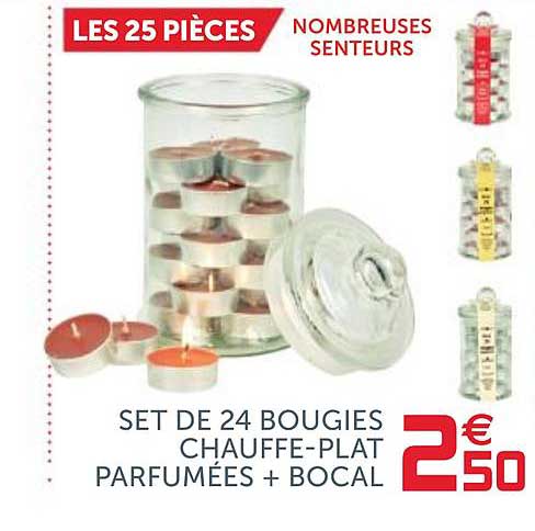 set de 24 bougies chauffe-plat parfumées + bocal