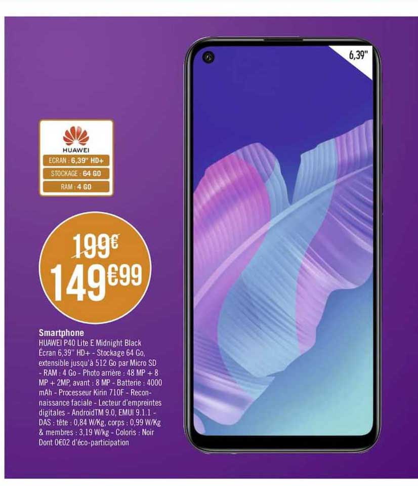 smartphone huawei p40 lite e midnight black