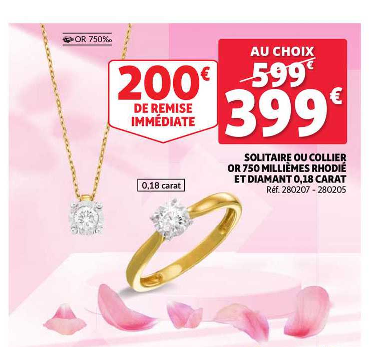 solitaire ou collier or 750 millièmes rhodié et diamand 0,18 carat