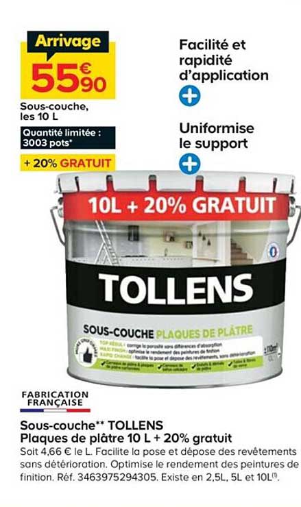 sous-couche tollens plaques de plâtre 10 l + 20% gratuit