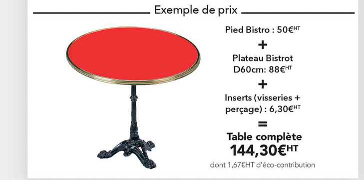 table complète pied bistro plateau bistrot inserts