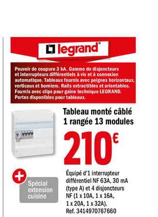 tableau monté câblé 1 rangée 13 modules legrand
