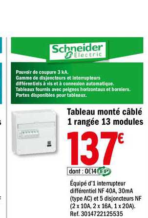 tableau monté câblé 1 rangée 13 modules schneider