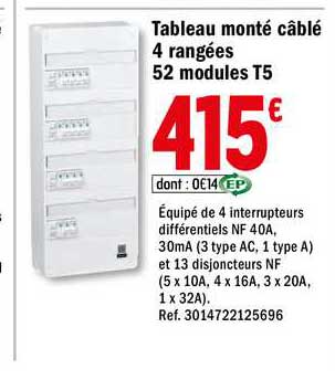 tableau monté câblé 4 rangées 52 modules t5