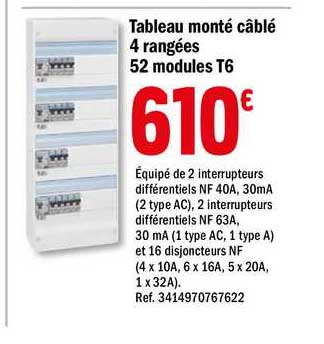 tableau monté câblé 4 rangées 52 modules t6