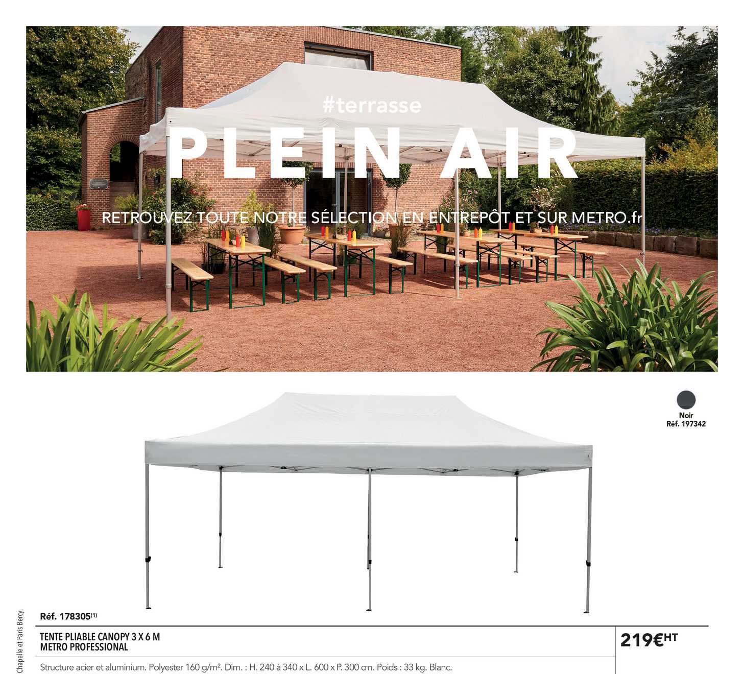 Tente Pliable Canopy 3 X 6 M Metro Professional