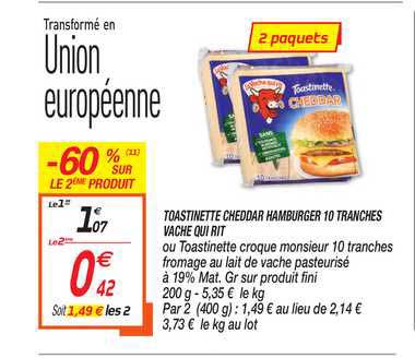 toastinette cheddar hamburger 10 tranches vache qui rit