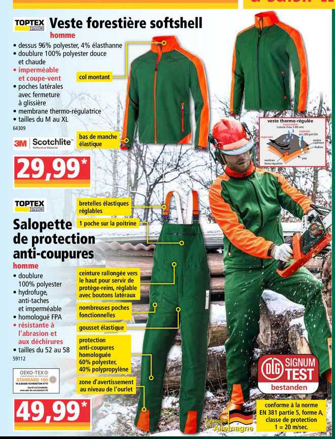 veste forestière softshell, salopette de protection anti-coupures