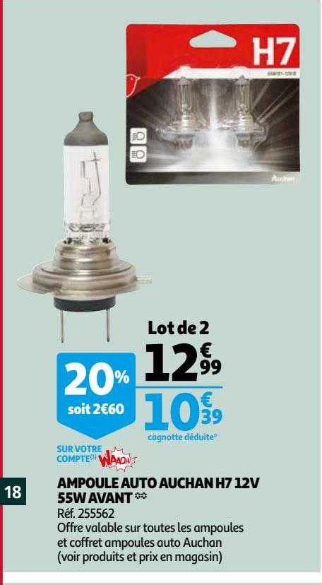 ampoule auto auchan h7 12v 55w avant