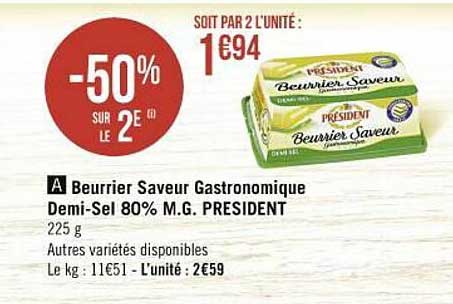 beurrier saveurs gastronomique demi-sel 80% m.g. président