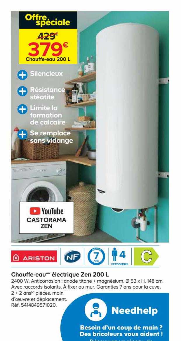chauffe-eau électrique zen 200 l ariston