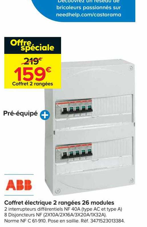 coffret électrique 2 rangées 26 modules abb