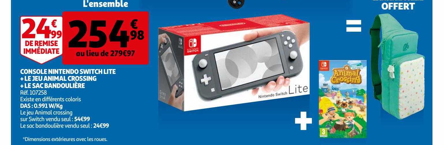 console nintendo switch lite + le jeu animal crossing + le sac bandoulière