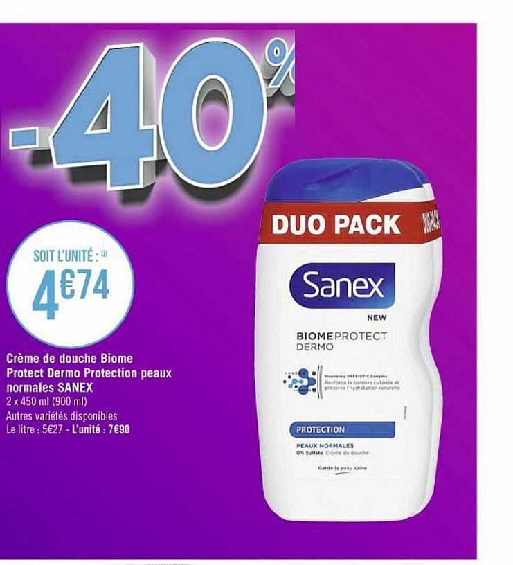 crème de douche biome protect dermo protection peaux normales sanex